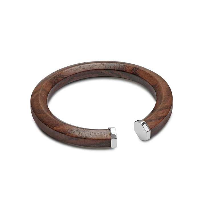 Melia Brown wood and silver Hexagon Shaped wooden bangle