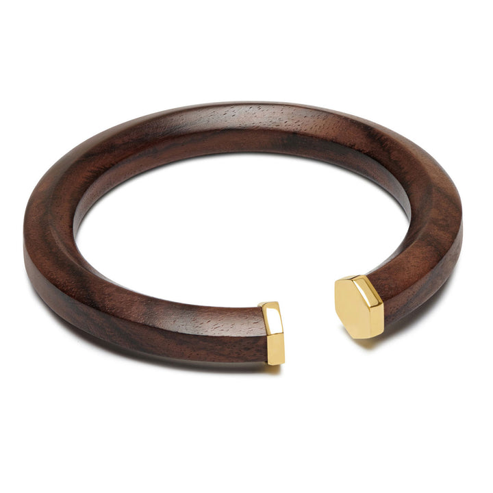 Melia Brown wood and gold Hexagon Shaped wooden bangle