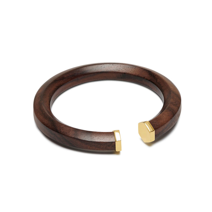 Melia Brown wood and gold Hexagon Shaped wooden bangle