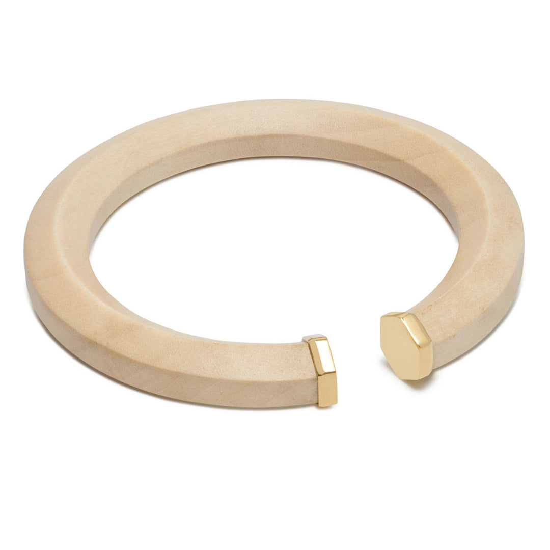 Melia White wood and gold Hexagon Shaped wooden bangle