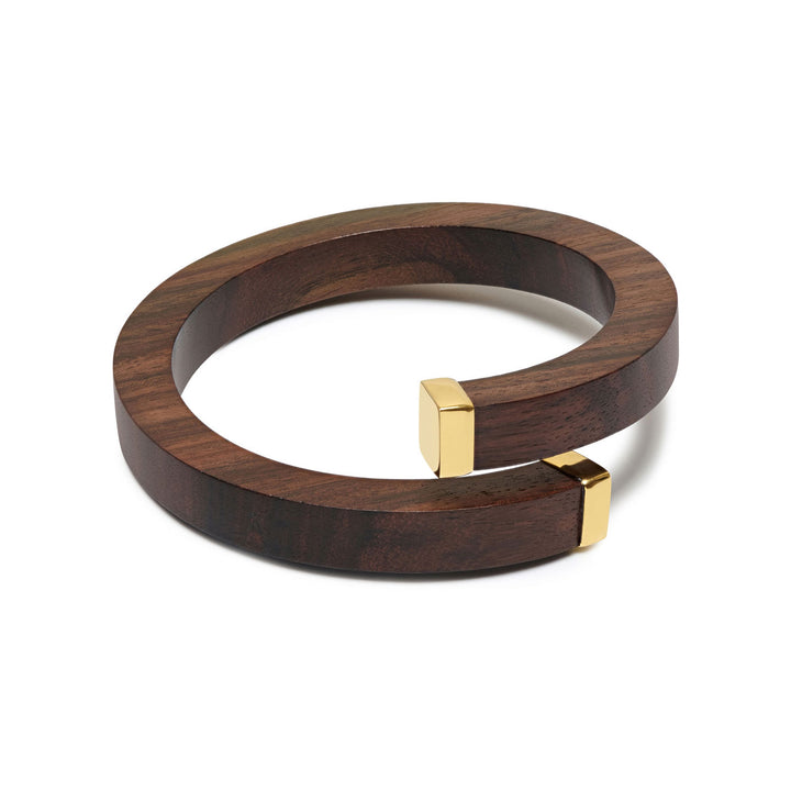Kora Brown Wood and Gold Wrap Over Bangle