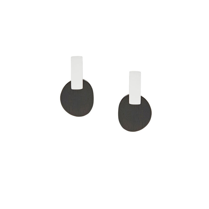 Maru Oval Black Wood and Silver Drop Earrings