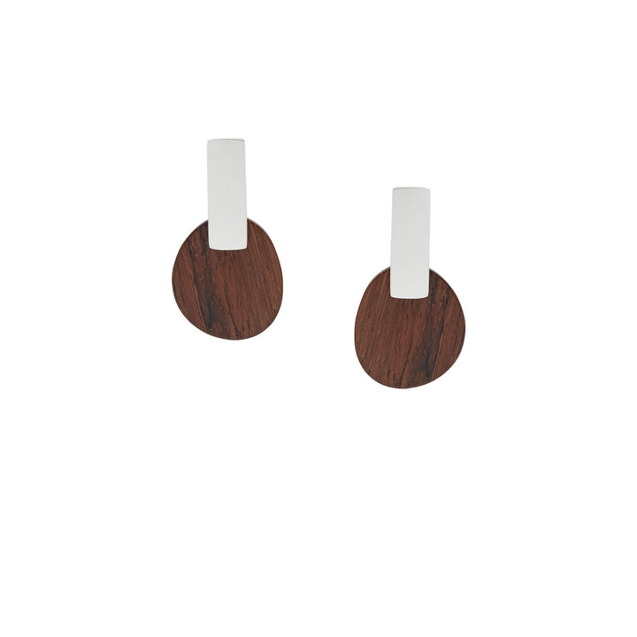 Maru Oval Brown Wood and Silver Drop Earrings