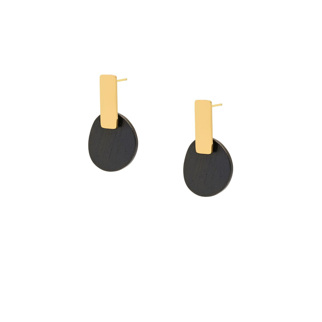 Maru Oval Black Wood and Gold Drop Earrings
