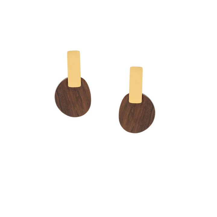 Maru Oval Brown Wood and Gold Drop Earrings