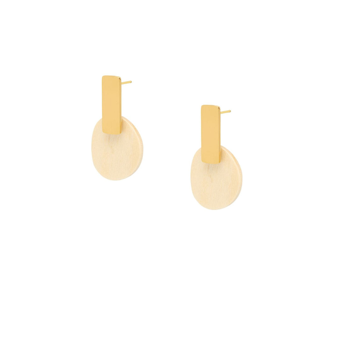 Maru Oval White Wood and Gold Drop Earrings