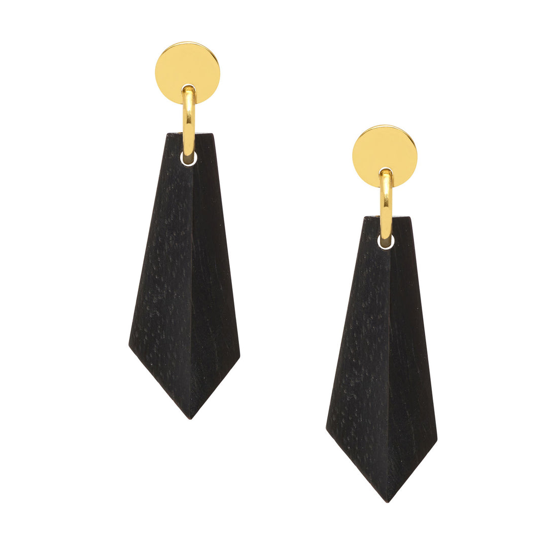 Branch Jewellery - Black wood and gold angular earrings