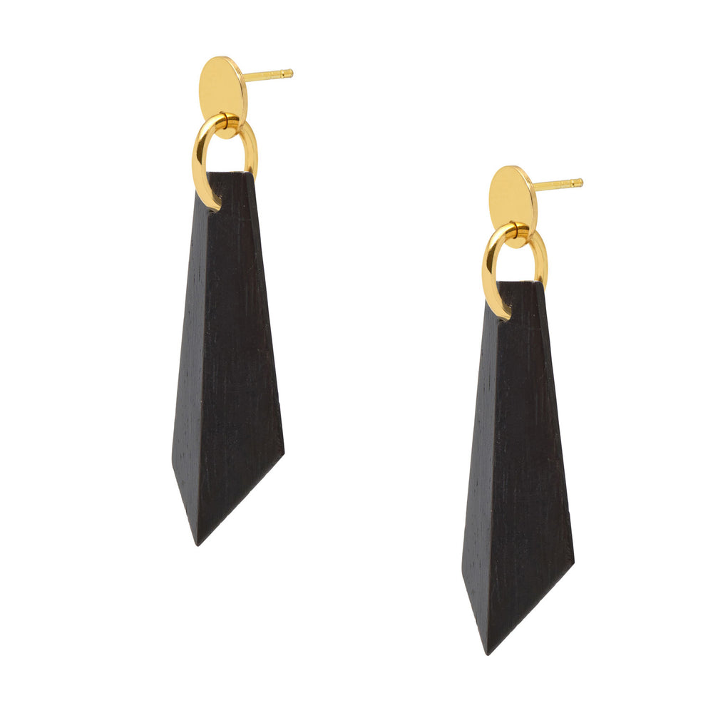 Branch Jewellery - Black wood and gold angular earrings