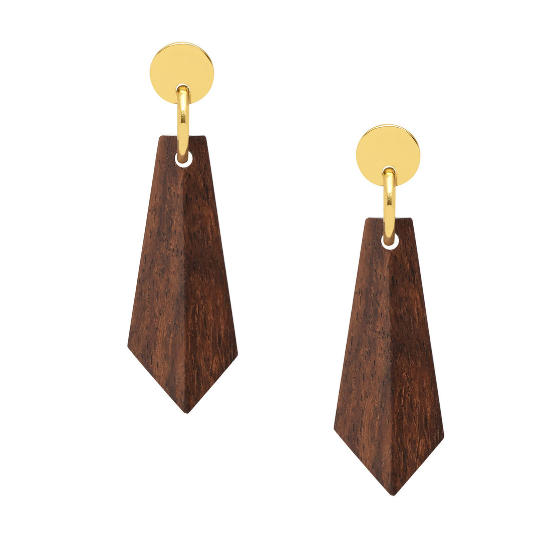 Branch Jewellery - Brown wood and gold angular earrings