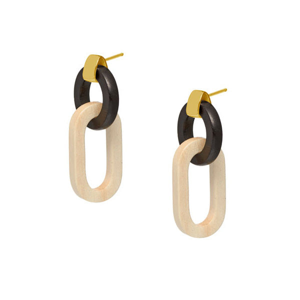 Branch Jewellery - Black and white wood double link earring