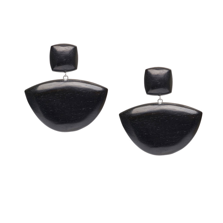 Mahika Black Wood and Silver Statement Drop Earrings