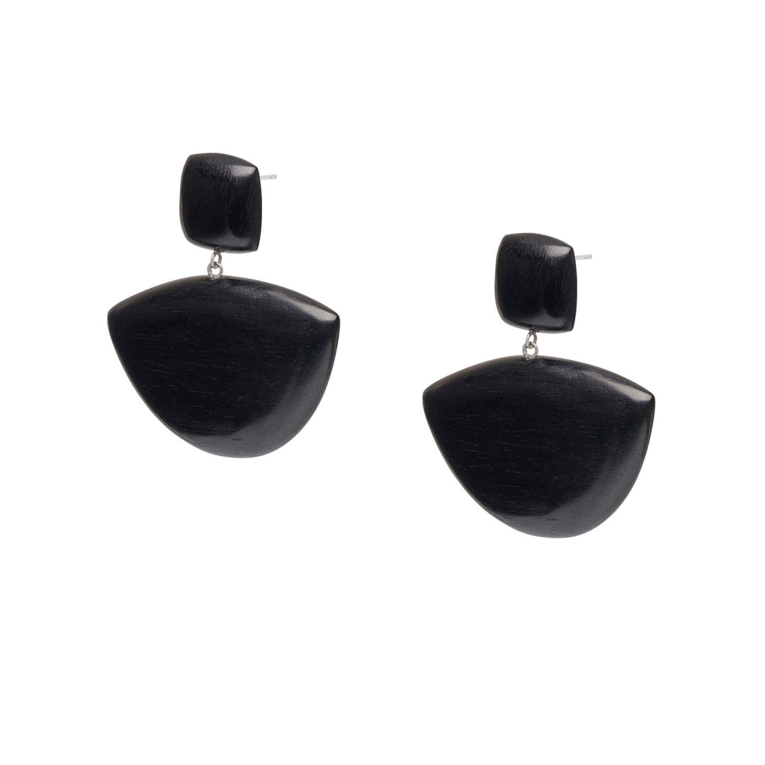 Mahika Black Wood and Silver Statement Drop Earrings