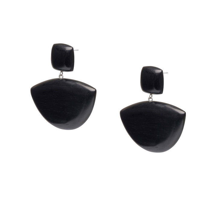 Mahika Black Wood and Silver Statement Drop Earrings