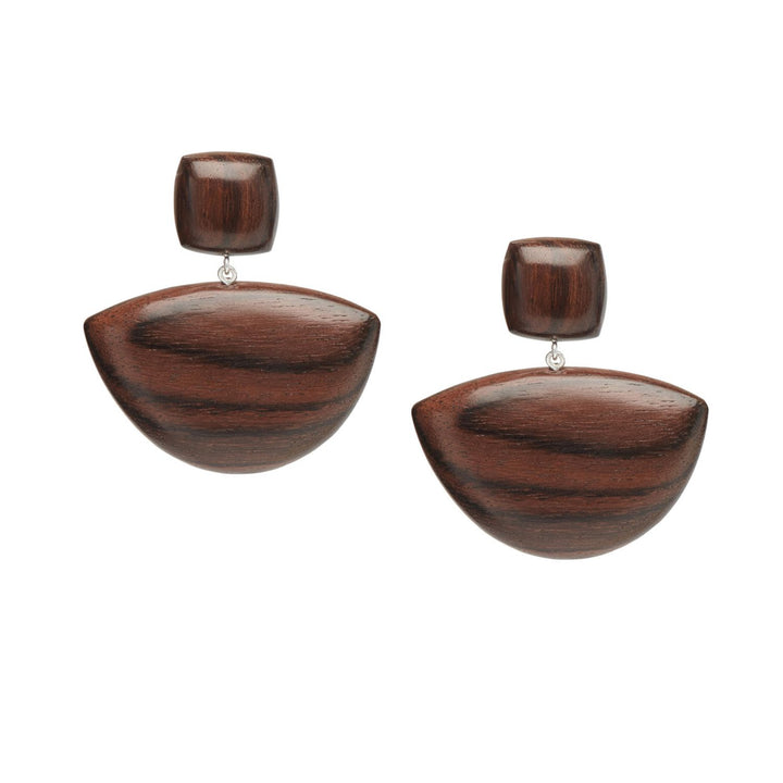 Mahika Brown Wood and Silver Statement Drop Earrings
