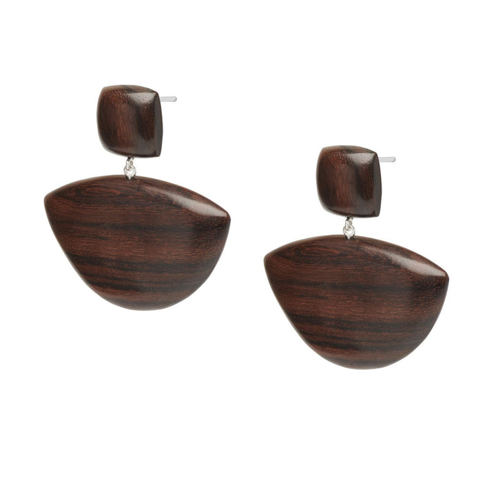 Mahika Brown Wood and Silver Statement Drop Earrings
