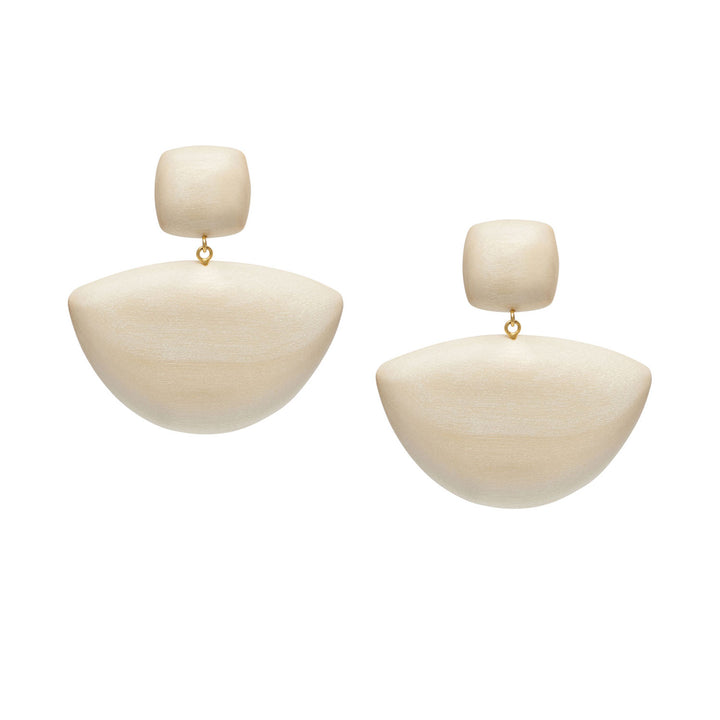 Mahika White Wood and Gold Statement Drop Earrings