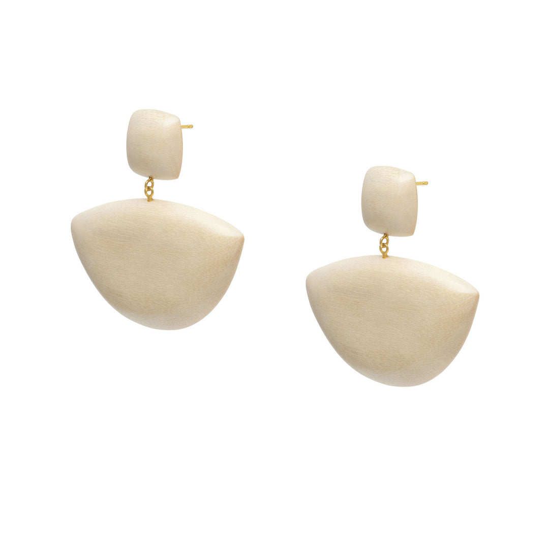 Mahika White Wood and Gold Statement Drop Earrings