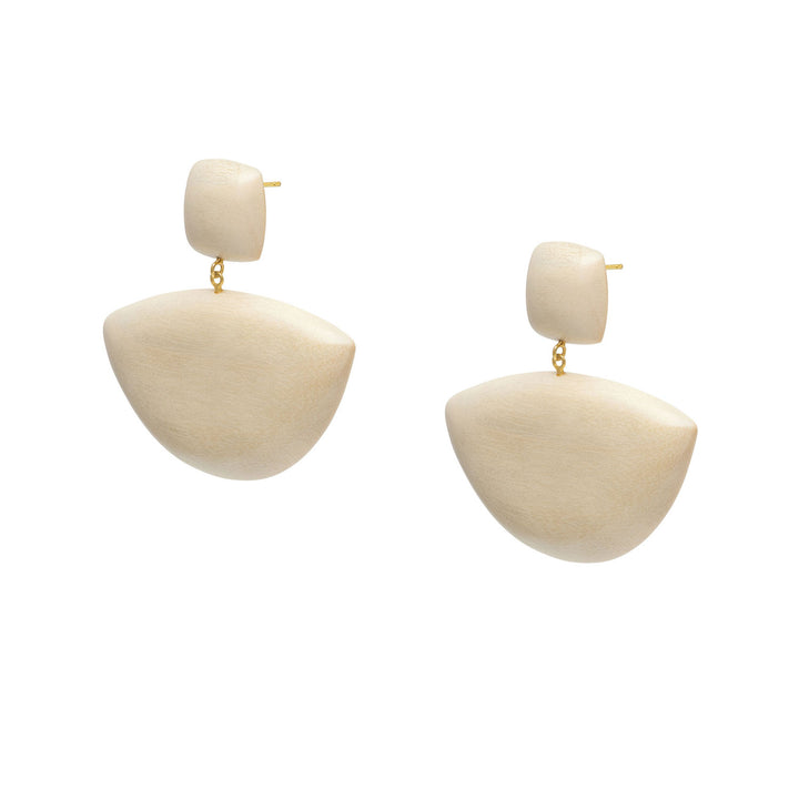 Mahika White Wood and Gold Statement Drop Earrings