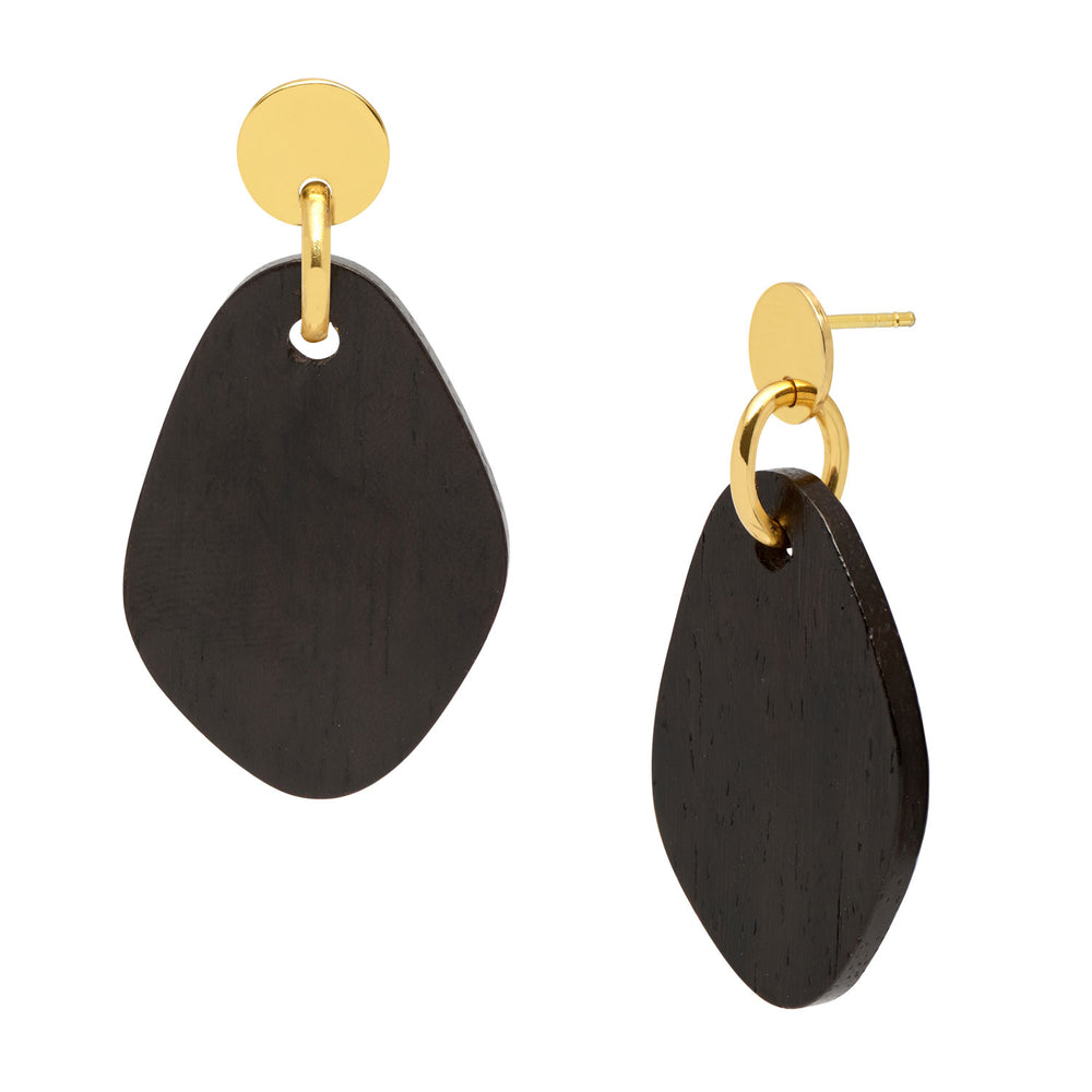 Branch Jewellery - Black wood Flat oval shaped earring– Gold