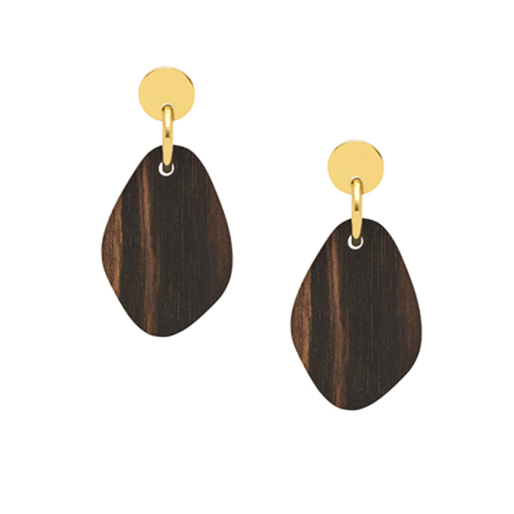 Branch Jewellery - Brown wood Flat oval shaped earring– Gold