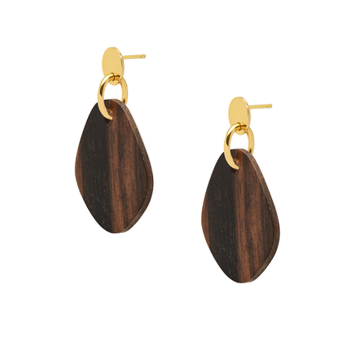 Branch Jewellery - Brown wood Flat oval shaped earring– Gold