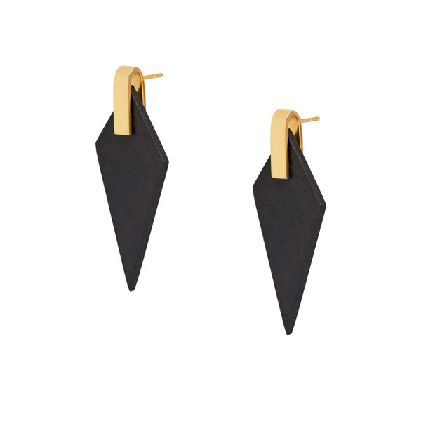 Branch Jewellery - Black wood and gold plate triangular drop earrings
