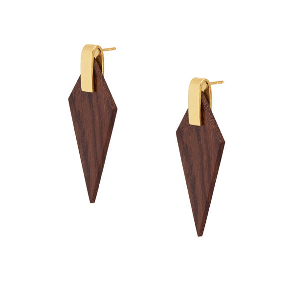 Branch Jewellery - Brown wood and gold triangular drop earrings