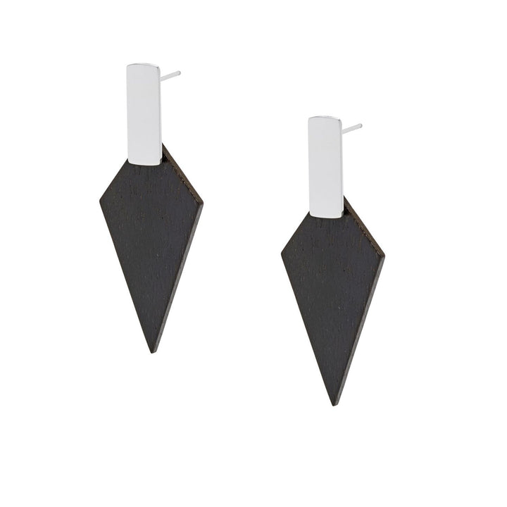 Kite Geometric Black Wood and Silver Stud Earrings