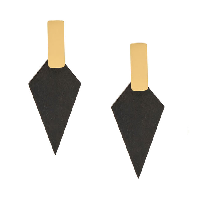 Kite Geometric Black Wood and Gold Stud Earrings