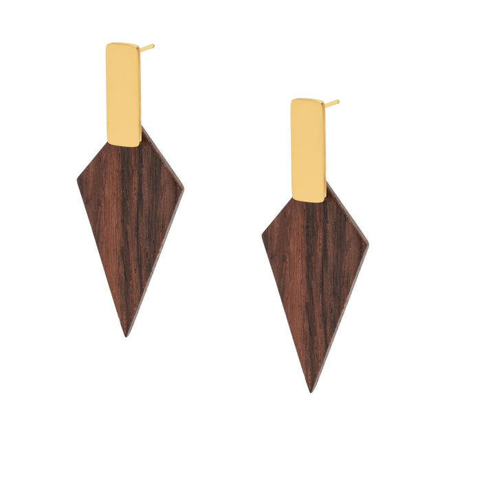 Kite Geometric Brown Wood and Gold Stud Earrings