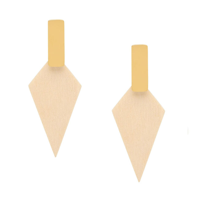 Kite Geometric White Wood and Gold Stud Earrings