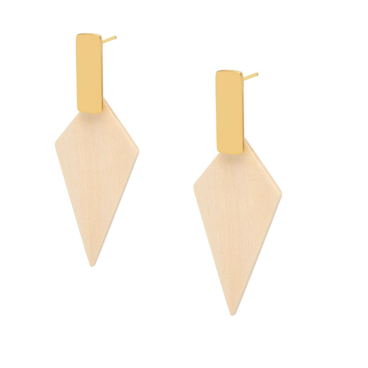 Kite Geometric White Wood and Gold Stud Earrings