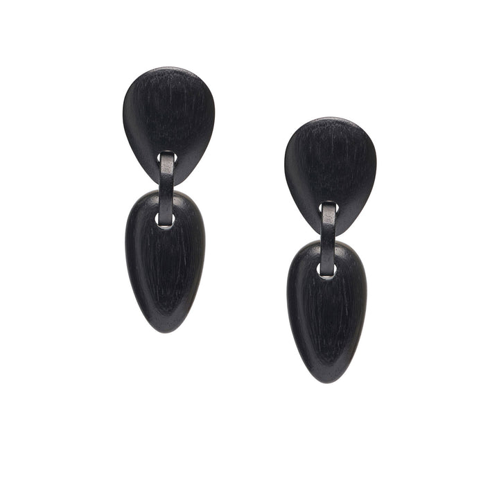 Amara Tribal Black Wood and Silver Oval Drop Earrings
