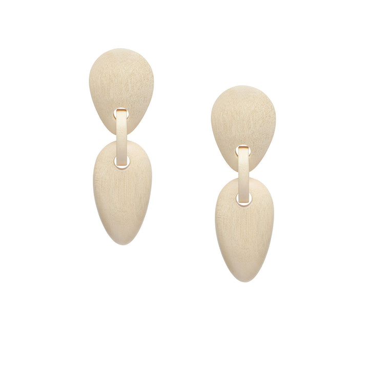 Amara Tribal White Wood and gold Oval Drop Earrings