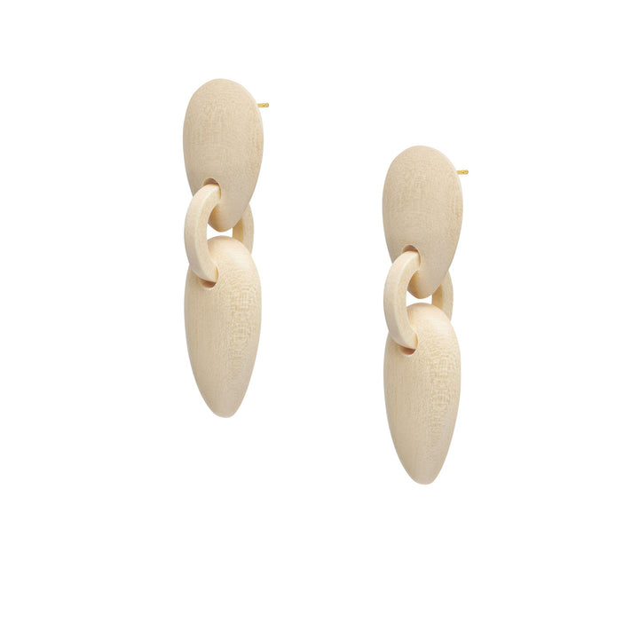 Amara Tribal White Wood and gold Oval Drop Earrings