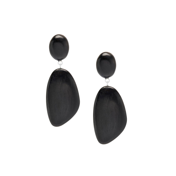 Maha Pebble Black Wood and silver Drop Earrings