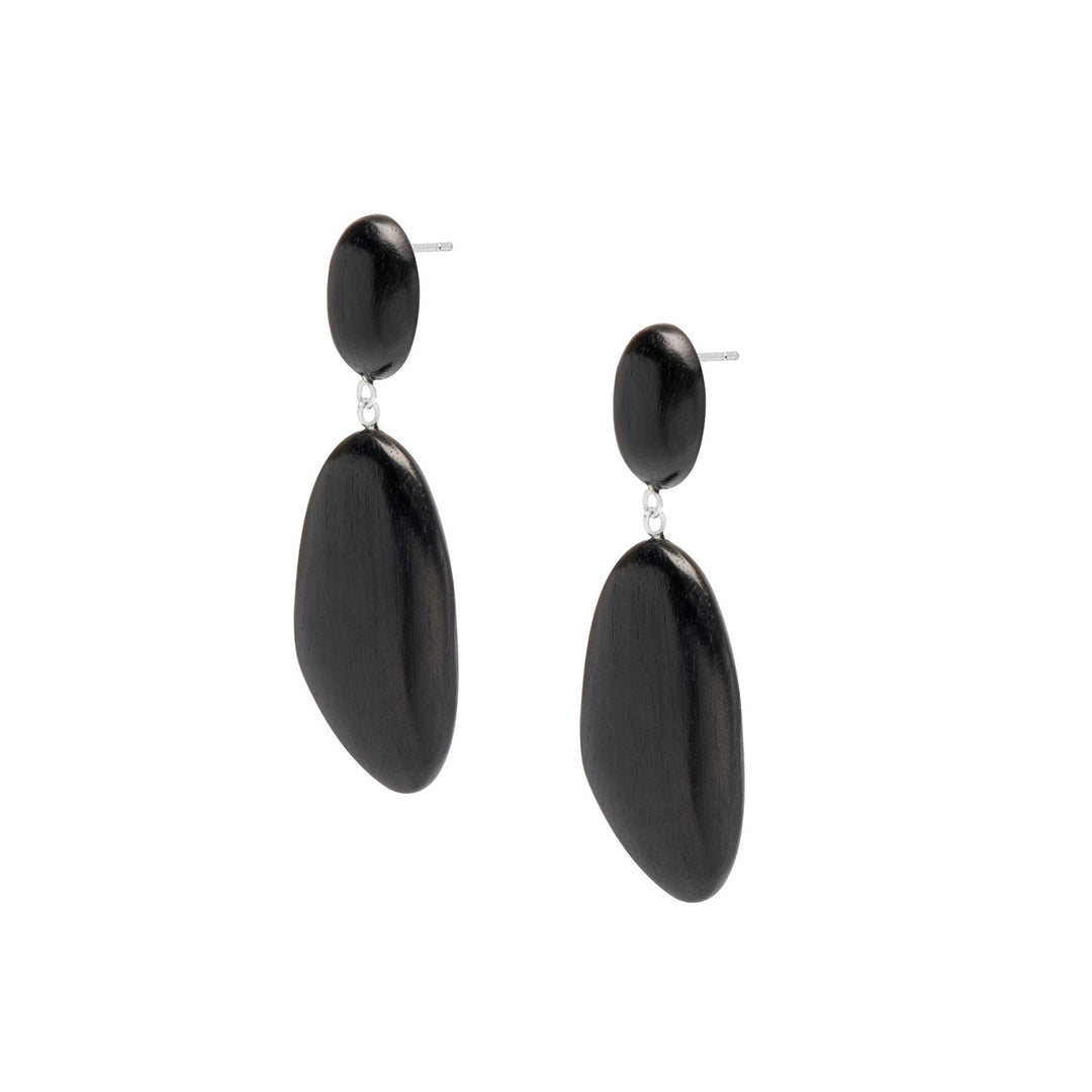 Maha Pebble Black Wood and silver Drop Earrings
