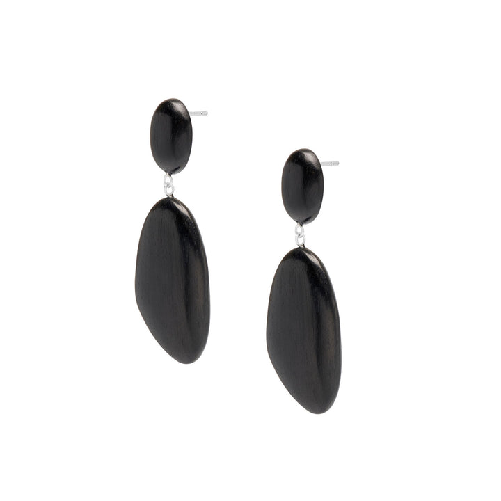 Maha Pebble Black Wood and silver Drop Earrings