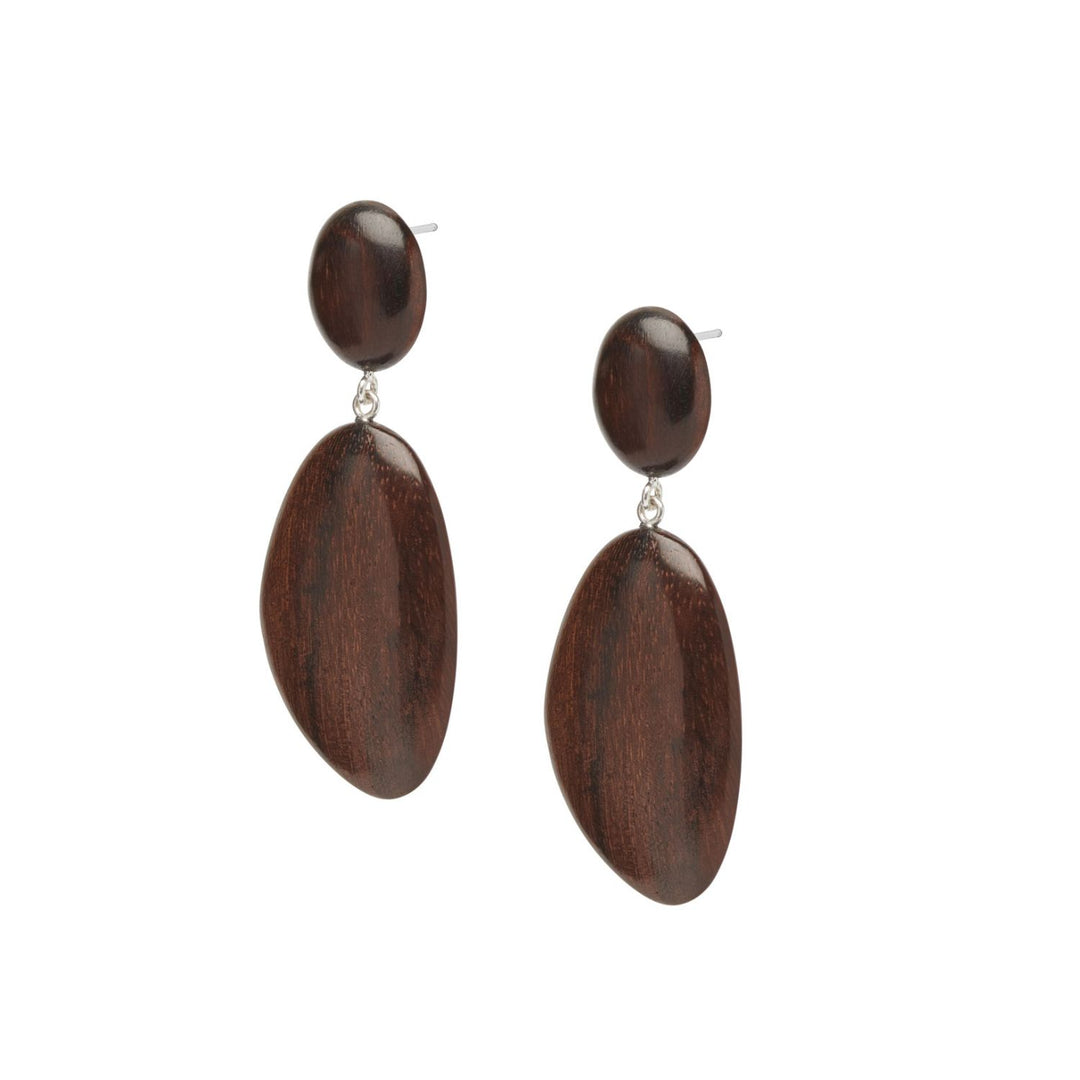 Maha Pebble Brown Wood and silver Drop Earrings