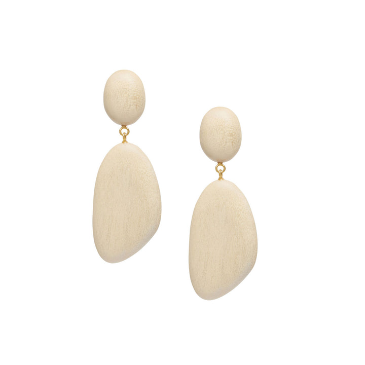 Maha Pebble White Wood and Gold Drop Earrings