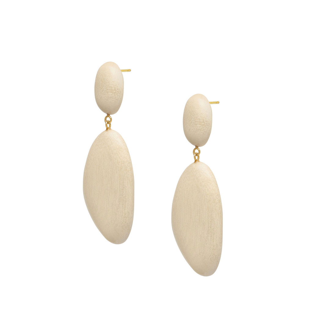 Maha Pebble White Wood and Gold Drop Earrings