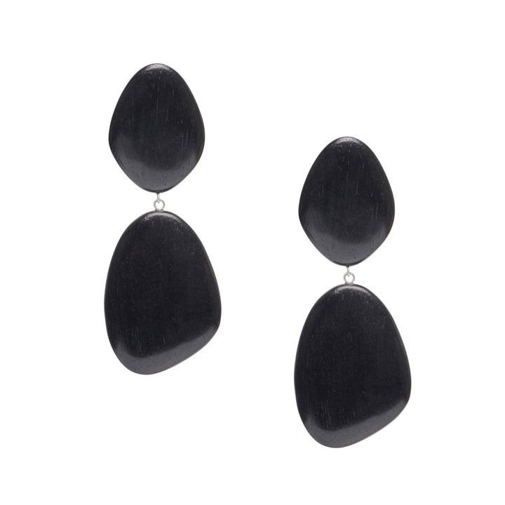 Kailani oversized statement Black Wooden pebble Drop Earrings