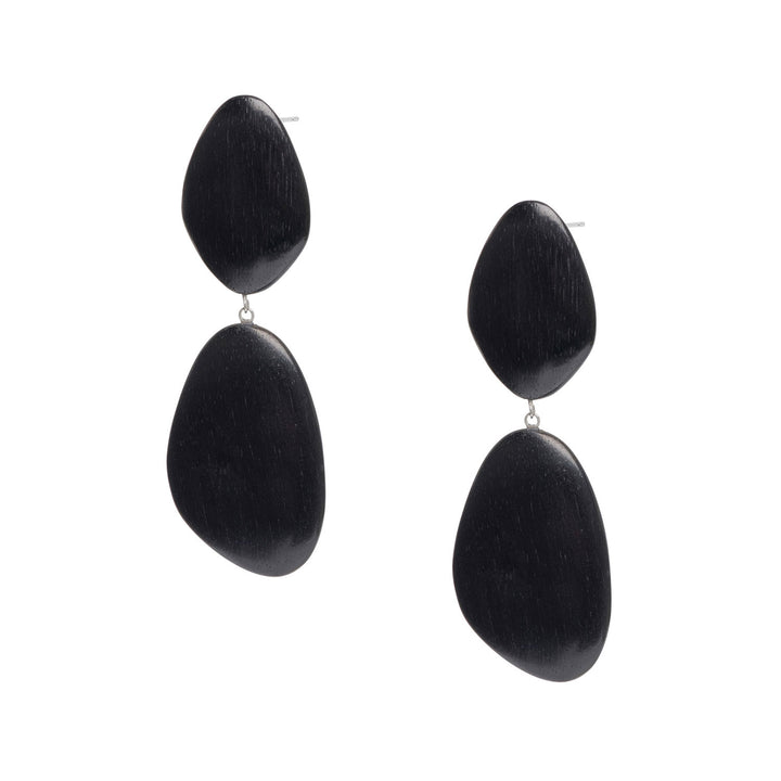 Kailani oversized statement Black Wooden pebble Drop Earrings