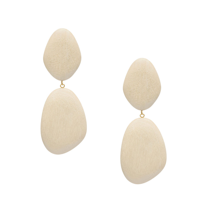 Kailani oversized statement White Wooden pebble Drop Earrings
