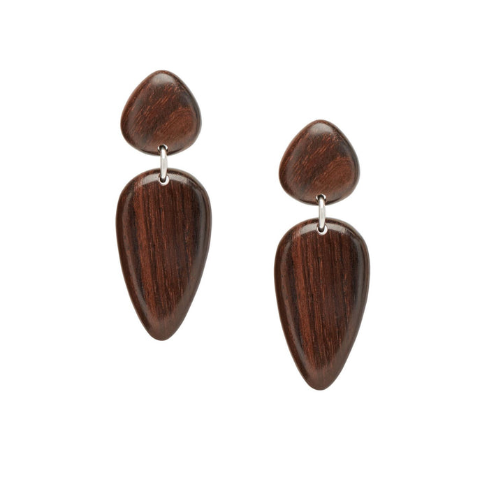 Nala Brown Wood and Silver teardrop Earrings