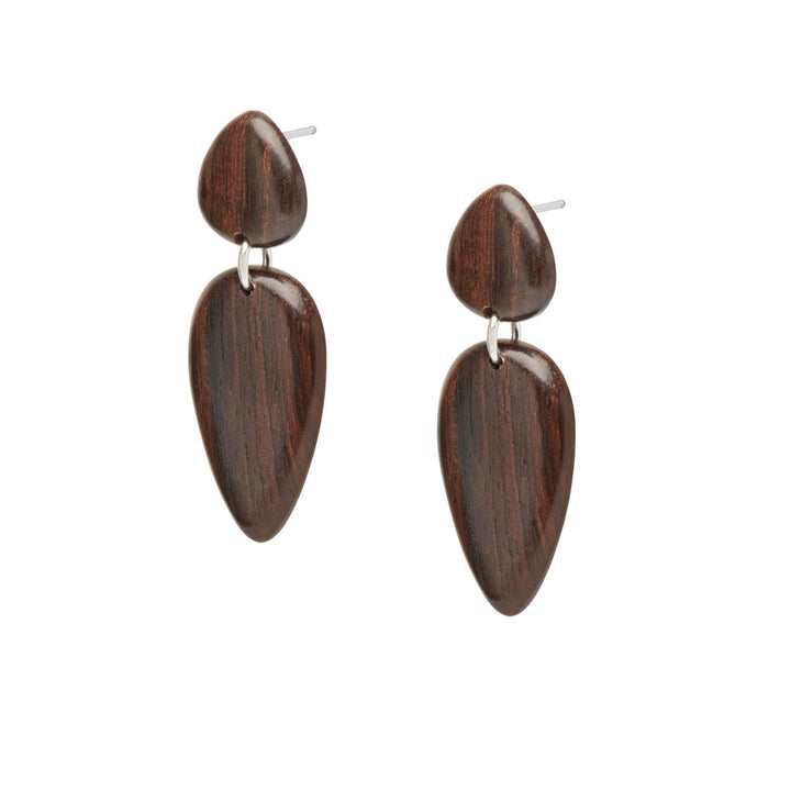 Nala Brown Wood and Silver teardrop Earrings