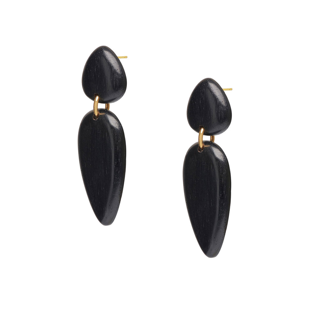 Nala Black Wood and Gold teardrop Earrings