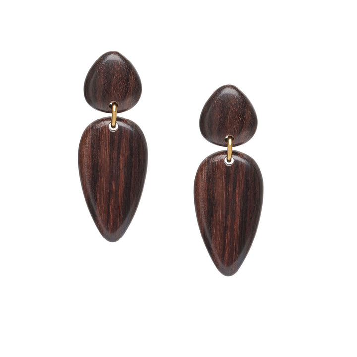 Nala Brown Wood and Gold teardrop Earrings