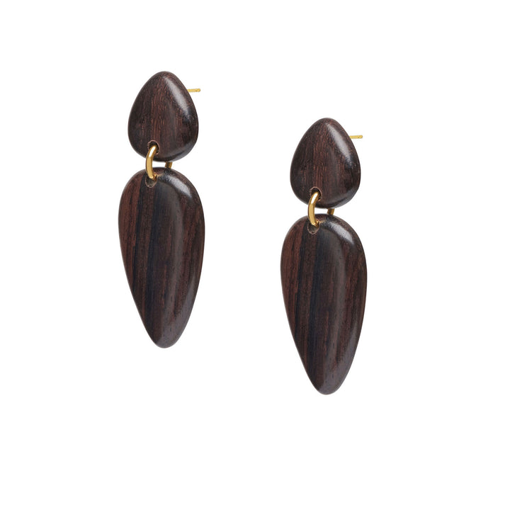 Nala Brown Wood and Gold teardrop Earrings