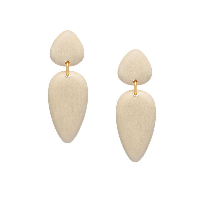 Nala White Wood and Gold teardrop Earrings